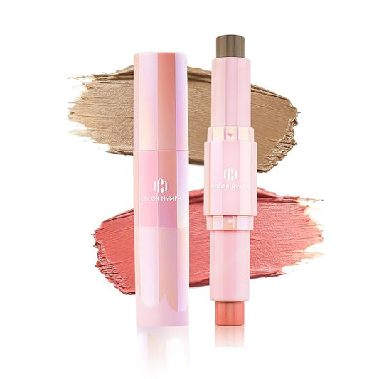 Color Nymph Cream Blush Contour Stick, Double-end Makeup Stick Multiuse Blush Butter Bronzer For Cheeks Eyes Lip Matte Finish Vegan & Cruelty-Free - 02# Brandy Peach